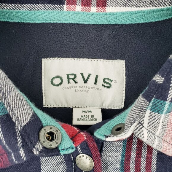 Orvis Shirt Men's Medium Plaid Flannel Fleece Lined Shacket Snap Button - Picture 2 of 7